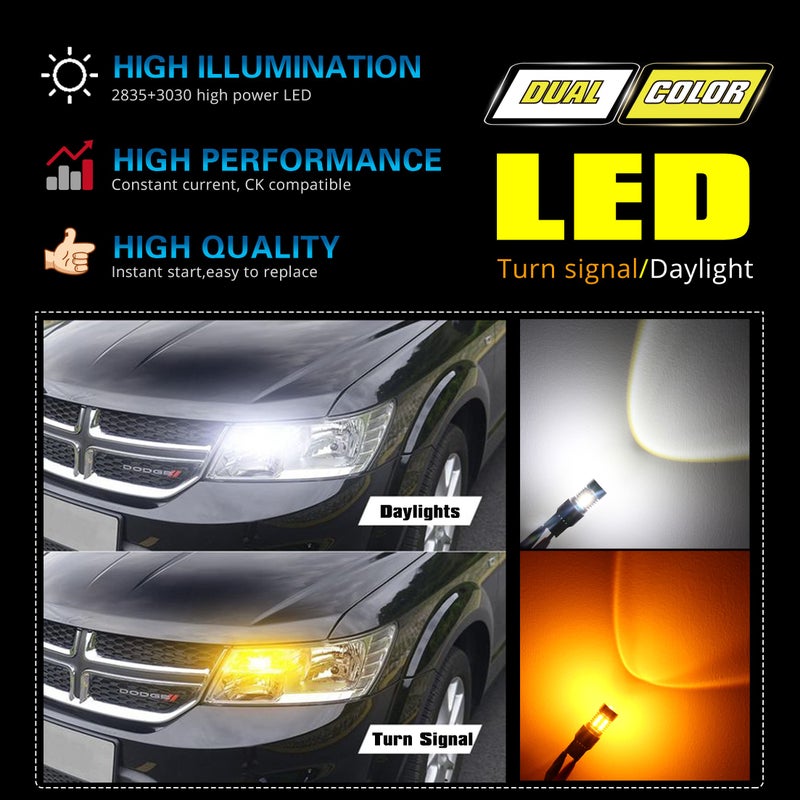 Alla Lighting T25 3457 3157 Switchback LED Turn Signal Lights Dual Color 6000K White/Amber Yellow 12V 4157NAK 3457AK 4057 3057 3757AK 5702AK 4157AK Extremely Super Bright 2835 28-SMD Upgrade - Image 5